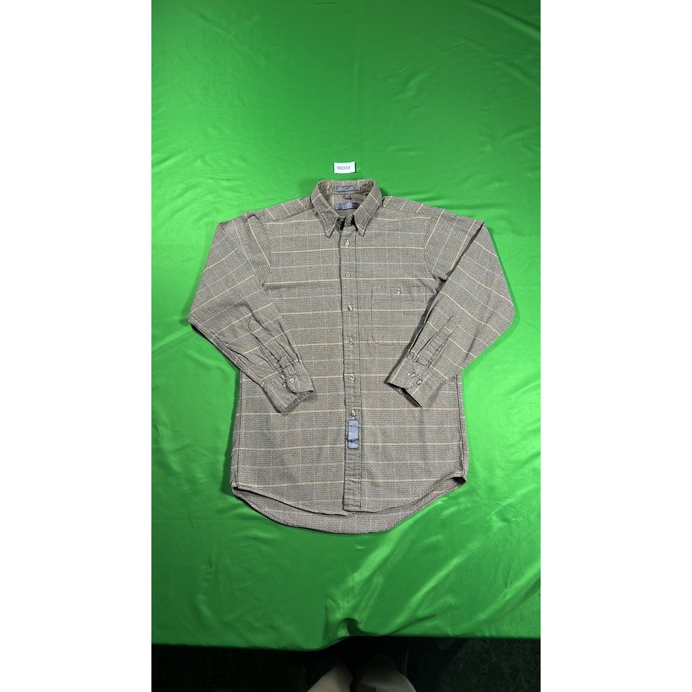 Geoffrey Beene Mens 100% Cotton Plaid Button-Down Shirt Charcoal Grey Size 32